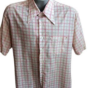 Men's XL Vintage Kmart Shirt SS Plaid Distress Disco Trash 70s Pink/Multicolor